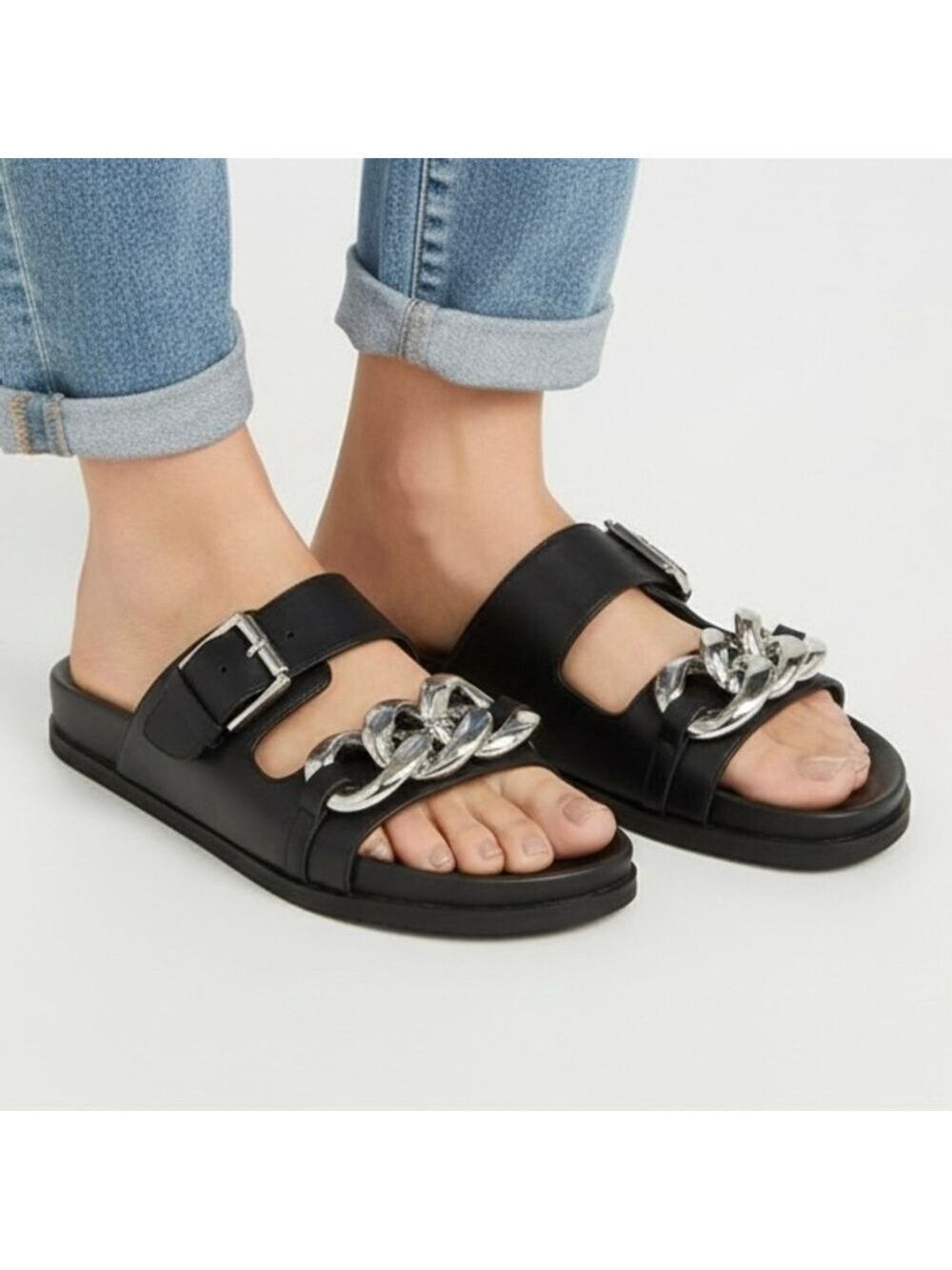 MARC FISHER Black Leather Fresno Slide Sandal Size 8M